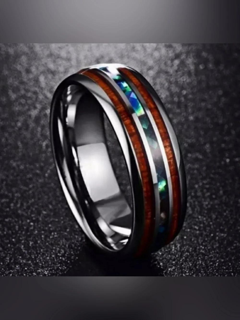 Unisex Tungsten Hawaiian KOA Wood Abalone Ring Size 9 NWOT